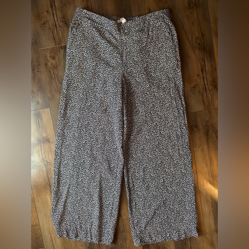 LOFT Black Ivory Leopard Print Pull-On Pants Stretch Chic Work Casual Large